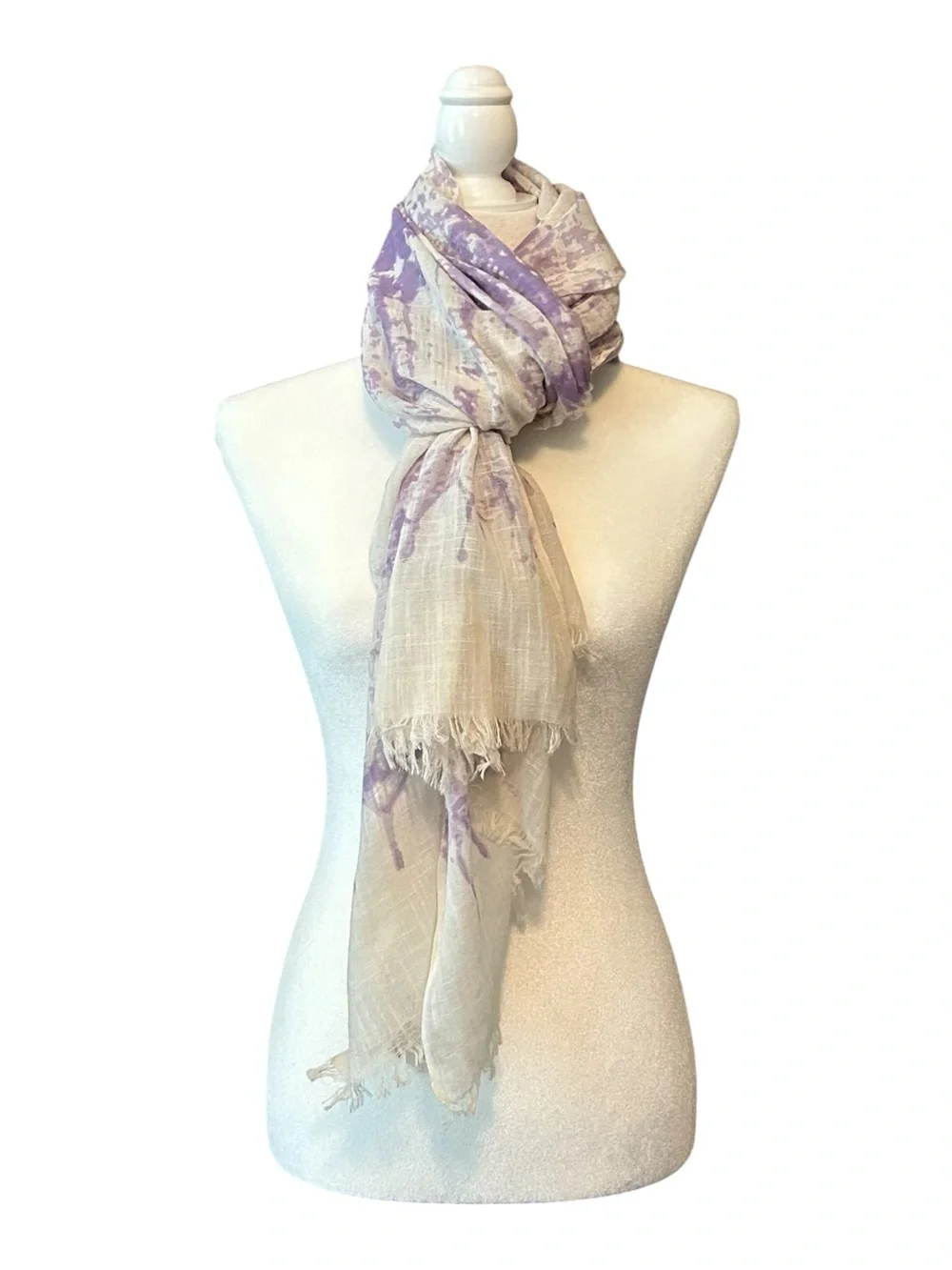 NWT Ten Thousand Villages Splash‎ Drip Print Cotton Scarf Purple White